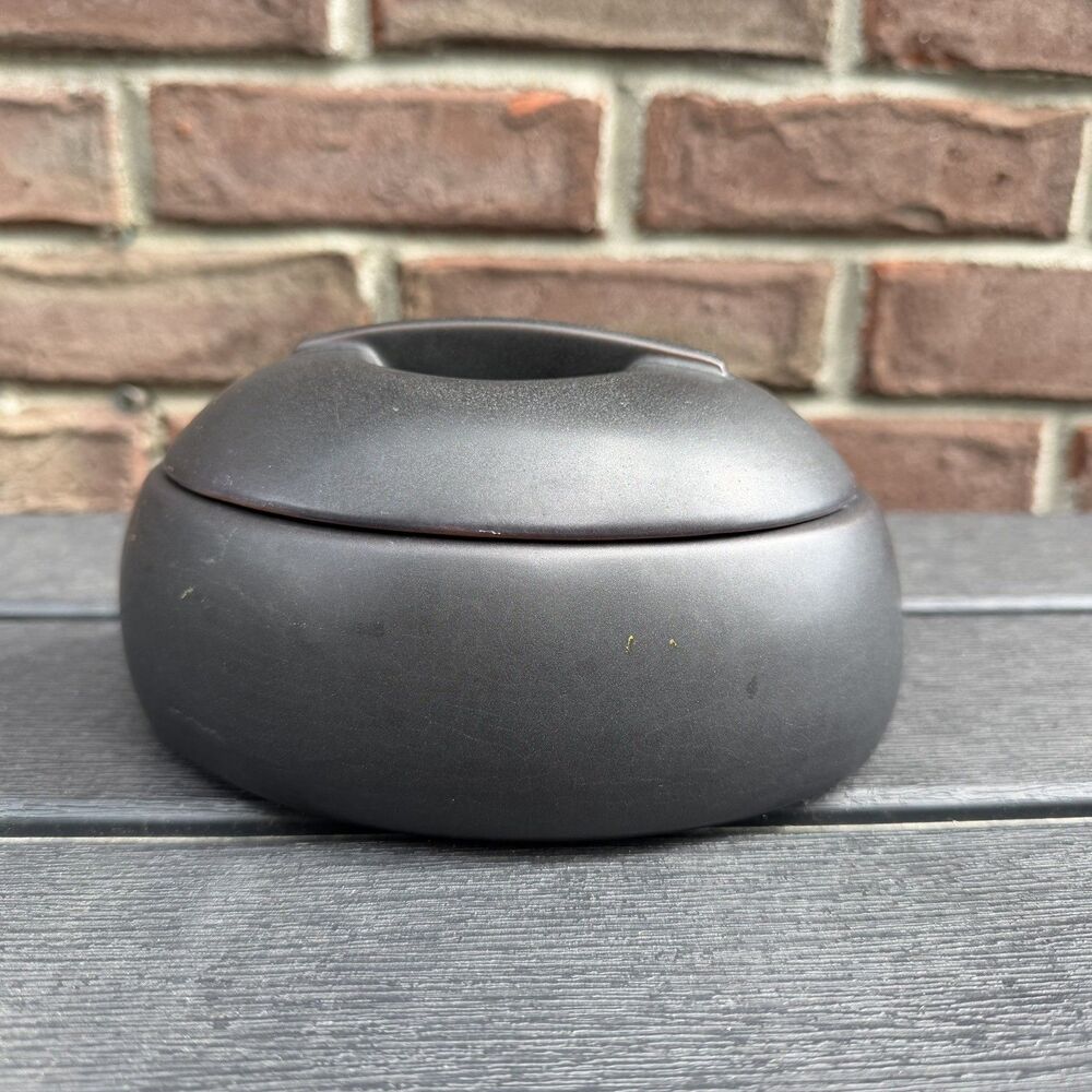 BRET BORTNER Design Black Finish USA Lidded Pottery Bowl Terracotta Vintage 6”